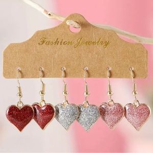 3 Pair Set Heart Shape Dangle Earrings Style Zinc Alloy Jewelry Valentine Day